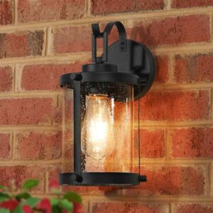 Uolfin Modern Black Outdoor Wall Light, 12 in. 1-Light Cylinder Outdoor Lantern