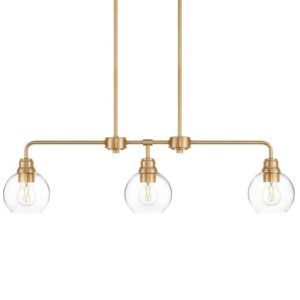 Hampton Bay Florabelle 3-Light 36 in. W Globe Pendant Antique Gold Clear Glass