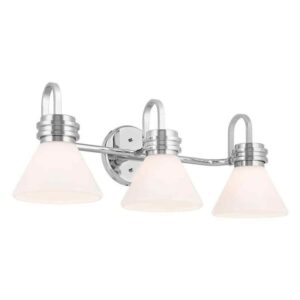KICHLER Farum 26 in. 3-Light Chrome Modern Bathroom Vanity Light Opal Glass