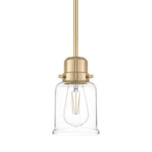 Hampton Bay Timphaven 1-Light Brass Shaded Mini-Pendant Clear Glass