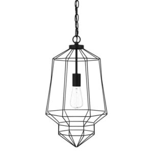 Hampton Bay Winfield 1-Light Black Caged Pendant Light w/ Geometric Metal Shade