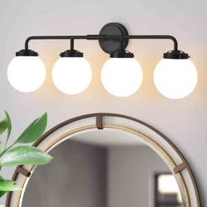 Deyidn30.71 in. 4-Light Black Bathroom Vanity Light with Opal Glass Shades
