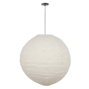 MPG Orb 60W 1-Light Ivory Hanging Pendant w/ Round Fabric Shade & Black Hardwire