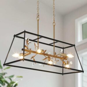 LNC 31.5 in. W Moden Island Chandelier 6-Light Matte Black and Plating Brass Lin