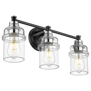 ZACHVO 22 in. 3 Light Chrome and Black Vanity Light with Clear Glass Shade