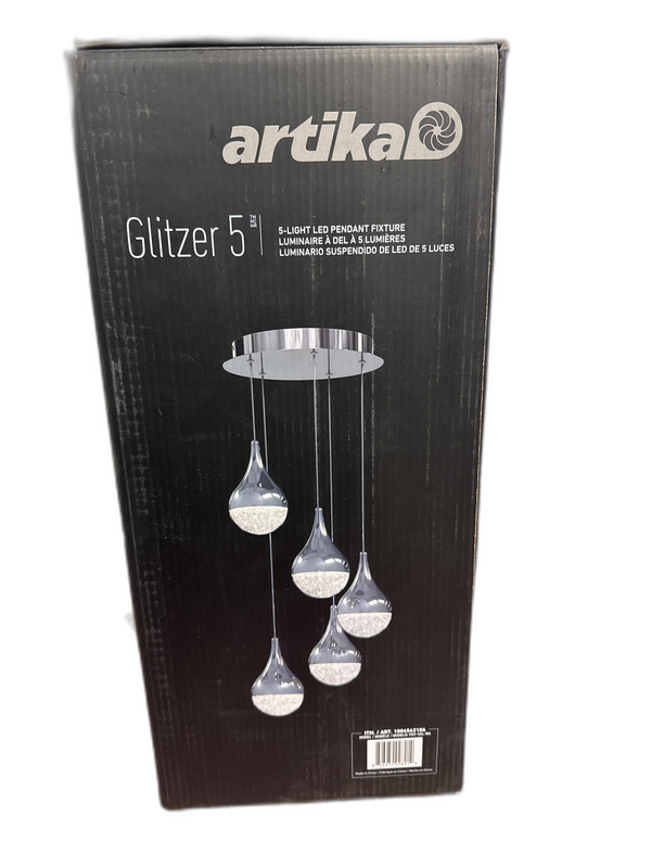 Artika Glitzer 30Watt 5 Light Chrome Modern Integrated LED Pendant Light Fixture - Image 10
