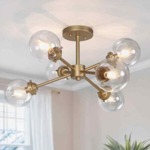 LNC Modern Matte Gold Sputnik 6-Light 25 in. Semi-Flush Mount Ceiling Light