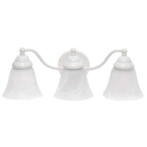 Simple Designs 19.25 in. 3-Light White Classic Winding Metal and Frosted Marble