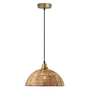 River of Goods Loretta 1-Light Gold with Tan Rattan and Black Metal Shade