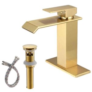 BWE Waterfall Single Hole Single-Handle Low-Arc Bathroom Faucet, in Brushed Gold