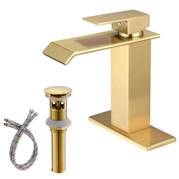 BWE Waterfall Single Hole Single-Handle Low-Arc Bathroom Faucet, in Brushed Gold