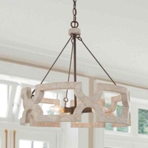 LNC Coastal White Weathered Wood Drum Chandelier with Rust Textured Metal Parts