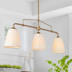 Uolfin Farmhouse Gold Dining Room Chandelier, 32 in. 3-Light Modern Linear Islan