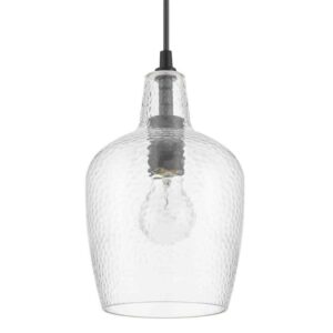 Hampton Bay Gillian 1-Light Coal Mini-Pendant Light with Clear Hammered Glass