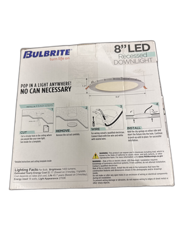 Bulbrite 8 in. Canless 2700K, 100-Watt Equivalent, White Round w/J-Box(1-Pack) - Image 11