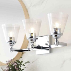 JONATHAN Y Marion 21 in. 3-Light Hurricane Metal/Glass Chrome Vanity Light