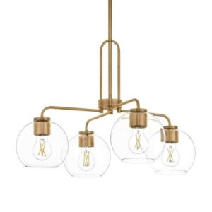 Hampton Bay Nelwyn 25 in. 4-Light Vintage Brass Chandelier with Clear Glass Glob