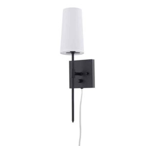 Home Decorators Collection Anselm 1 Light Matte Black Wall Sconce with Fabric