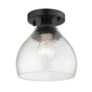Golden Lighting Ariella 7.375 in. 1-Light Matte Black and Hammered Clear Glass