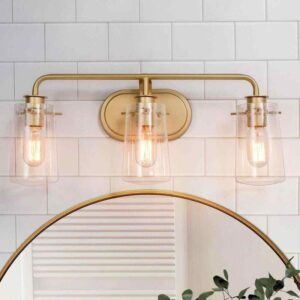 Uolfin Modern Gold Bathroom Vanity Light Bar, 22.5 in. 3-Light Farmhouse Brass