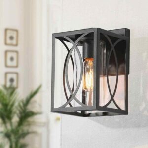 Uolfin Modern Farmhouse Cage Wall Lantern Sconce Light 1-Light Black outdoor