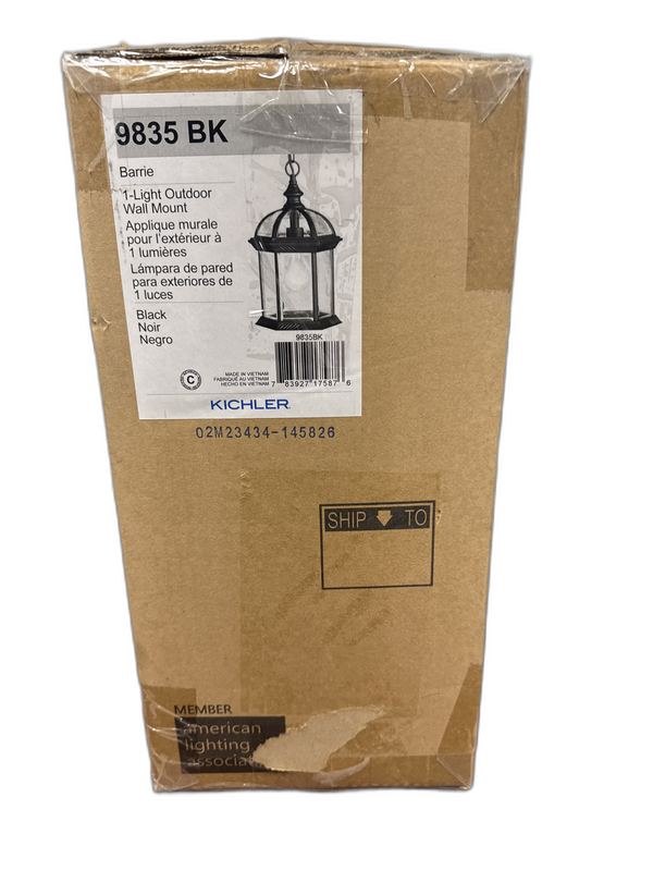 KICHLER Barrie 1-Light Black Outdoor Porch Hanging Pendant Light w/Clear Beveled - Image 3