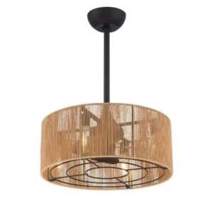 Hampton Bay Montabel 22 in. Indoor Matte Black and Natural Ceiling Fan with Remo