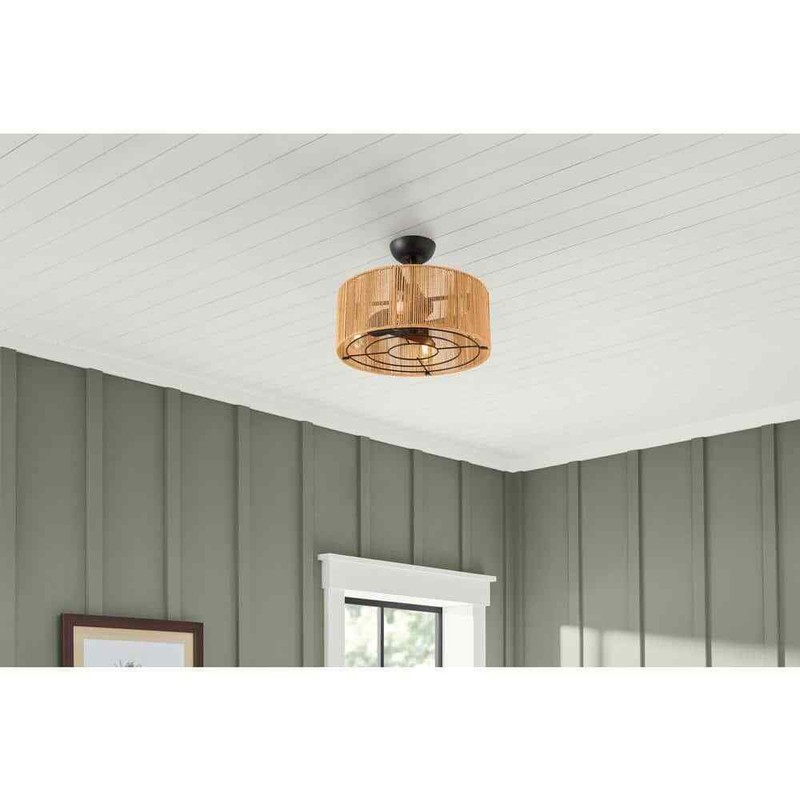 Hampton Bay Montabel 22 in. Indoor Matte Black and Natural Ceiling Fan with Remo - Image 2