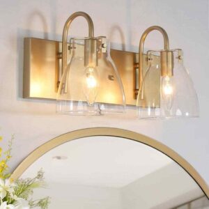 LNC Modern 2-Light Gold Bathroom Vanity Light with Bell Clear Glass Shades Class