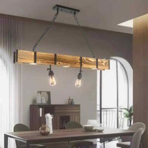 TOZING 5-Light Wood Rectangular Black Industrial Vintage Rustic Linear Chandelie