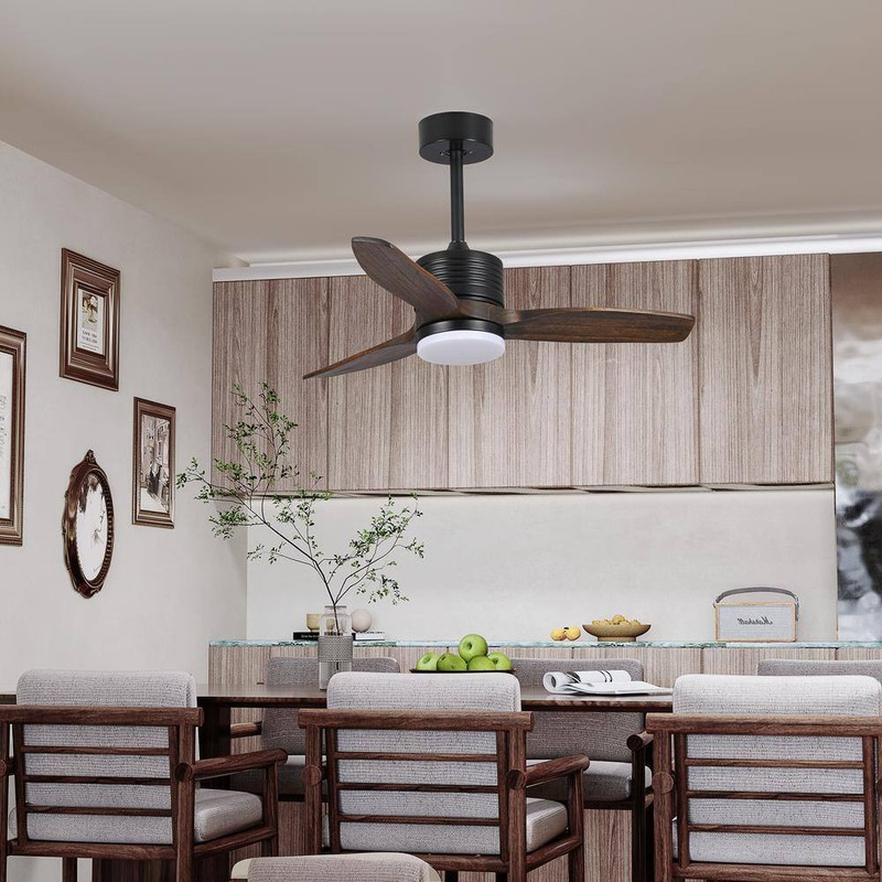 BANSA ROSE 36 in. Matte Black Wood Leaf Indoor Ceiling Fan+AC Motor+Remote,Rever - Image 2