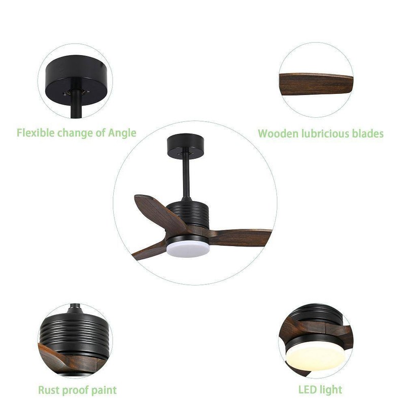 BANSA ROSE 36 in. Matte Black Wood Leaf Indoor Ceiling Fan+AC Motor+Remote,Rever - Image 3