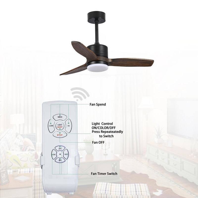 BANSA ROSE 36 in. Matte Black Wood Leaf Indoor Ceiling Fan+AC Motor+Remote,Rever - Image 7