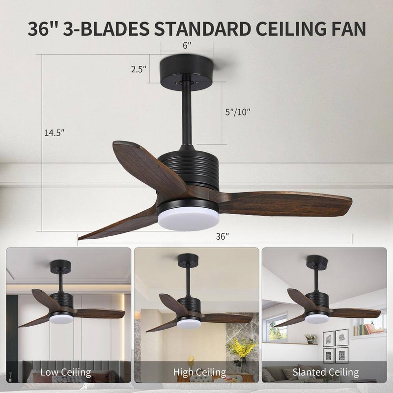 BANSA ROSE 36 in. Matte Black Wood Leaf Indoor Ceiling Fan+AC Motor+Remote,Rever - Image 8