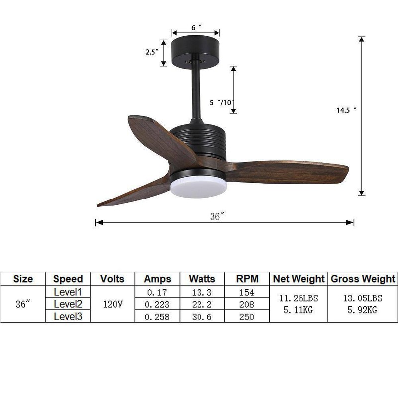 BANSA ROSE 36 in. Matte Black Wood Leaf Indoor Ceiling Fan+AC Motor+Remote,Rever - Image 11