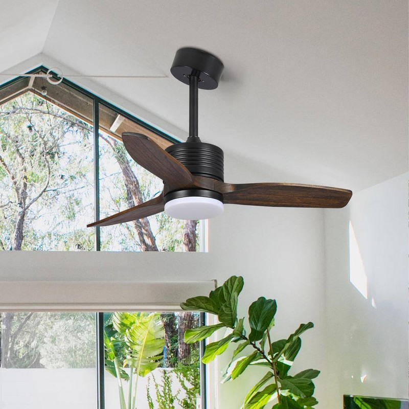 BANSA ROSE 36 in. Matte Black Wood Leaf Indoor Ceiling Fan+AC Motor+Remote,Rever - Image 12
