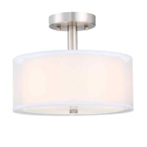 Hukoro 12 in 3-Light Modern Brushed Nickle Semi Flush Mount with Fabric Shade
