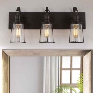 Uolfin Farmhouse Rustic Oil-Rubbed Bronze Vanity Light, 22 in. 3-Light Cage