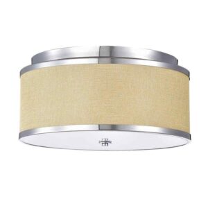 Edvivi 16 in. 3-Light Chrome Linen Drum Shade Flush Mount Chandelier