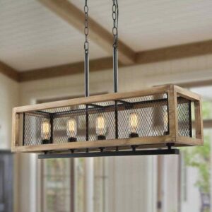 LNC 31.5 in. 5-Light Black Mesh Kitchen Island Chandelier with Rectangle Weather