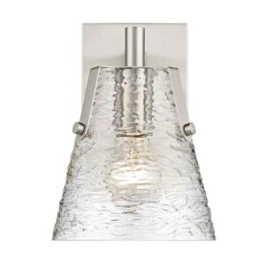 Analia 6.5 in. 1 Light Brushed Nickel sconce Light+Clear Ribbed Glass,No Bulbs