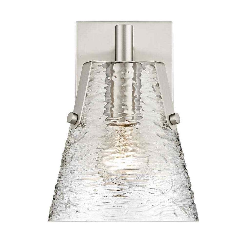 Analia 6.5 in. 1 Light Brushed Nickel sconce Light+Clear Ribbed Glass,No Bulbs