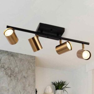 Zevni Sharre 1.6 ft. Black Modern Track Lighting Kits, 4-Light Brass Gold Linear