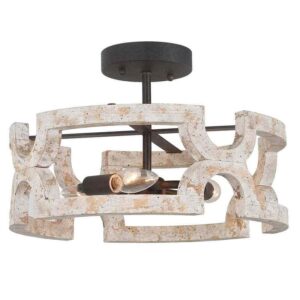 14 in. 3Light Wood Drum Semi- Flush Mount Ceiling+Foyer+Dinning Room+Living Room