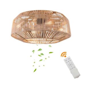 OUKANING 18.9 in. Indoor Brown Rattan Caged 6 Speeds Fan+Reversible+Remote
