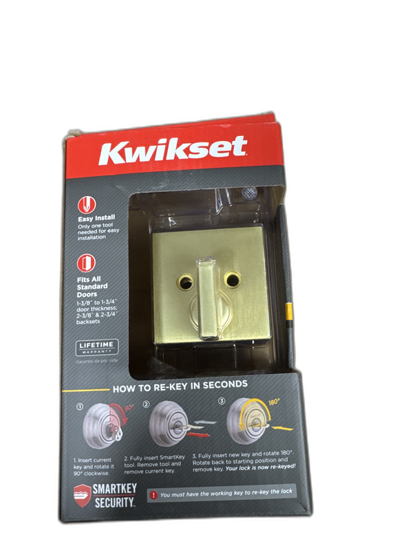 Kwikset Downtown Low Profile Satin Brass Single Cylinder Square Contemporary - Image 9
