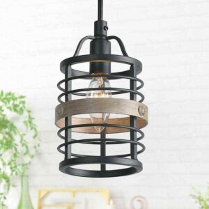 LNC Akari 5 in. Black Industrial Open Cage Pendant 1-Light Rustic Farmhouse Drum