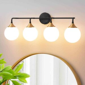 Deyidn 30.71 in. 4-Light Black Vanity Light with Milk White Glass Shade