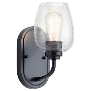 KICHLER Valserrano 1-Light Black Bathroom Indoor Wall Sconce Light with Clear se