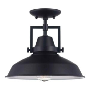 Hampton Bay Wilhelm 12 in. 1-Light Black Industrial Farmhouse Semi-Flush Mount